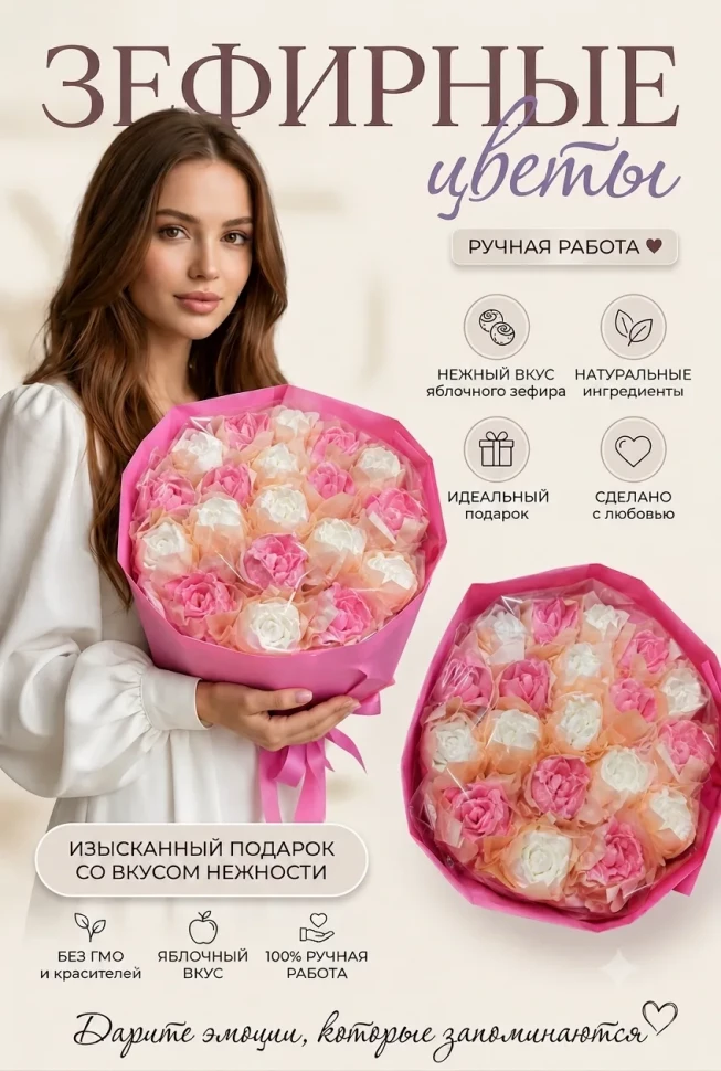  Букет Зефирный Размер XL бело-розовый,350г в Ревде