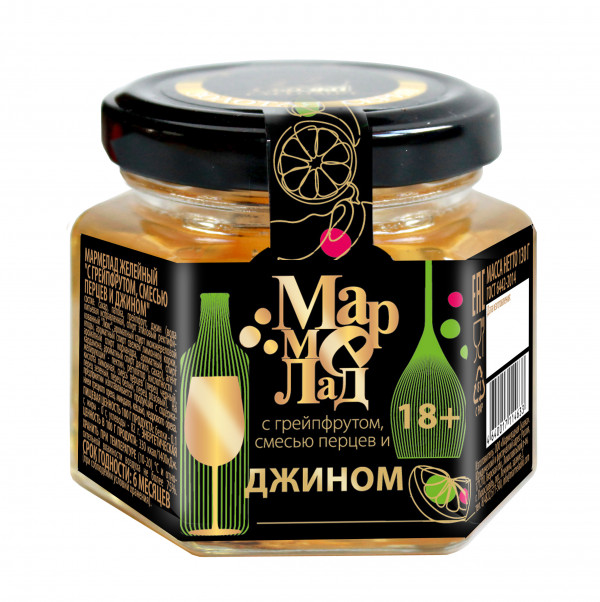 №2 Мармелад в банке "С грейпфрутом, смесью перцев и джином" 130г (18+)  в Ревде
